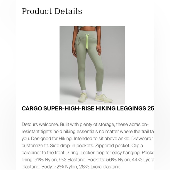 Lululemon Cargo Super-High-Rise Hiking Leggings 25”, size 6 - Picture 2 of 10